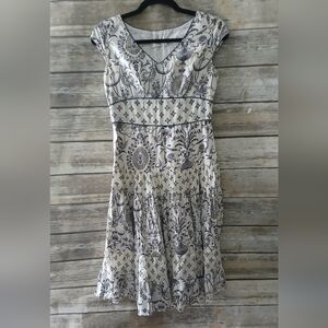 Patterned, Fit And Flare Dress, Cap Sleeve, Side Zip, Medium